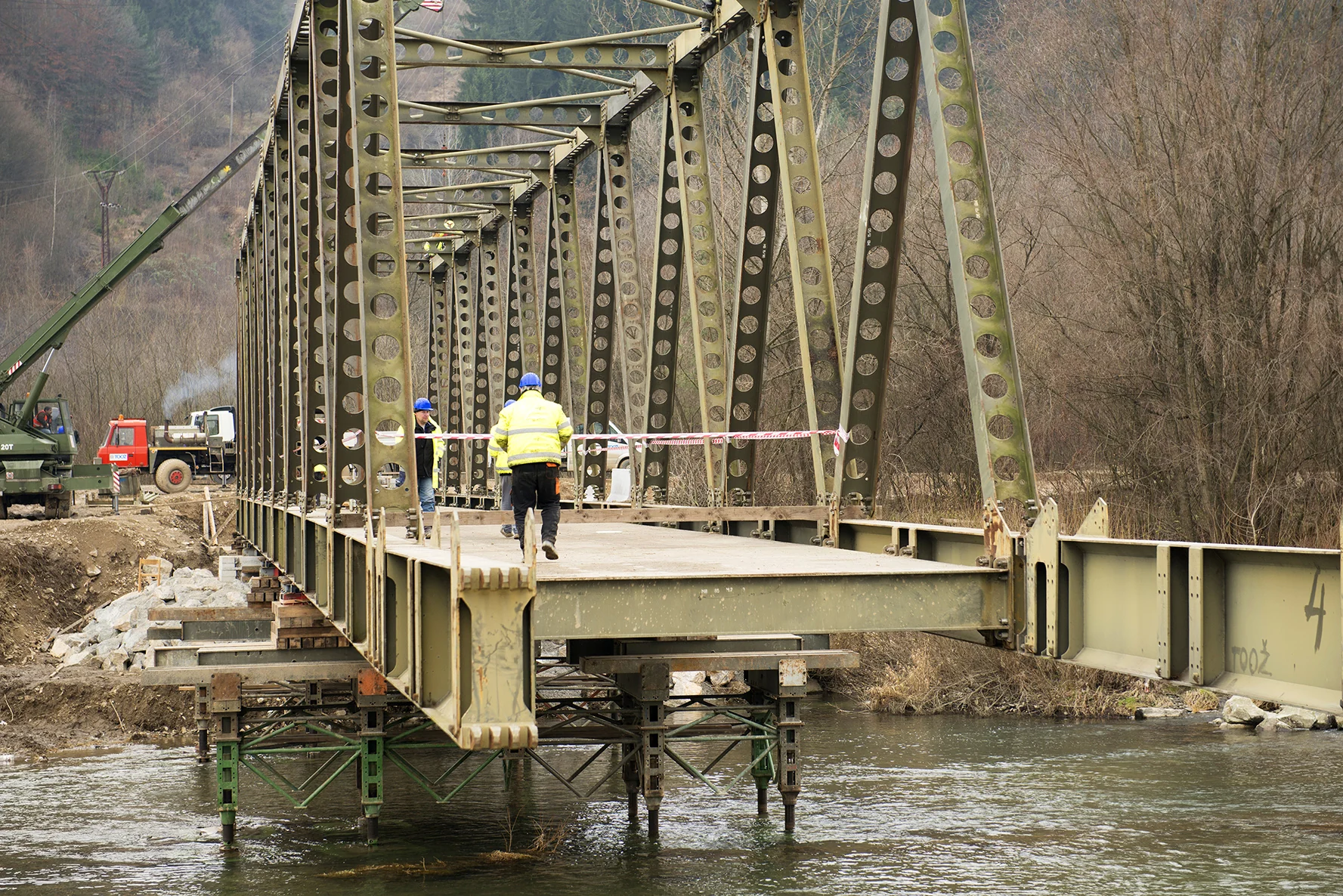 Bridge deployment over river
